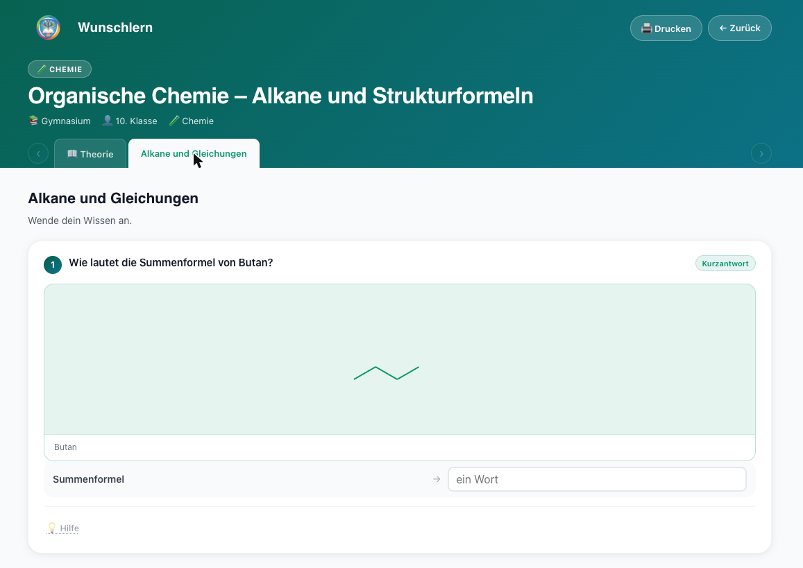 Interaktive Chemie-Aufgaben: Summenformel zur Strukturformel bestimmen
